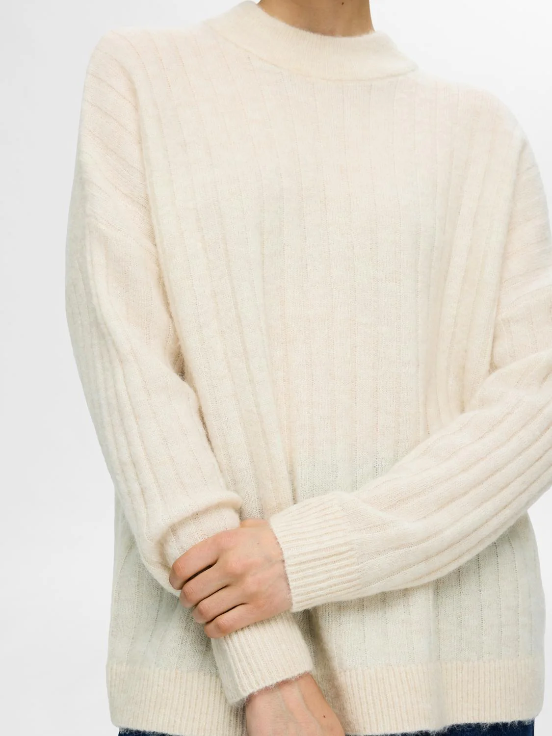 Selected Femme naisten neule, SLFMALINE LS KNIT HIGH NECK Luonnonvalkoinen - Image 3