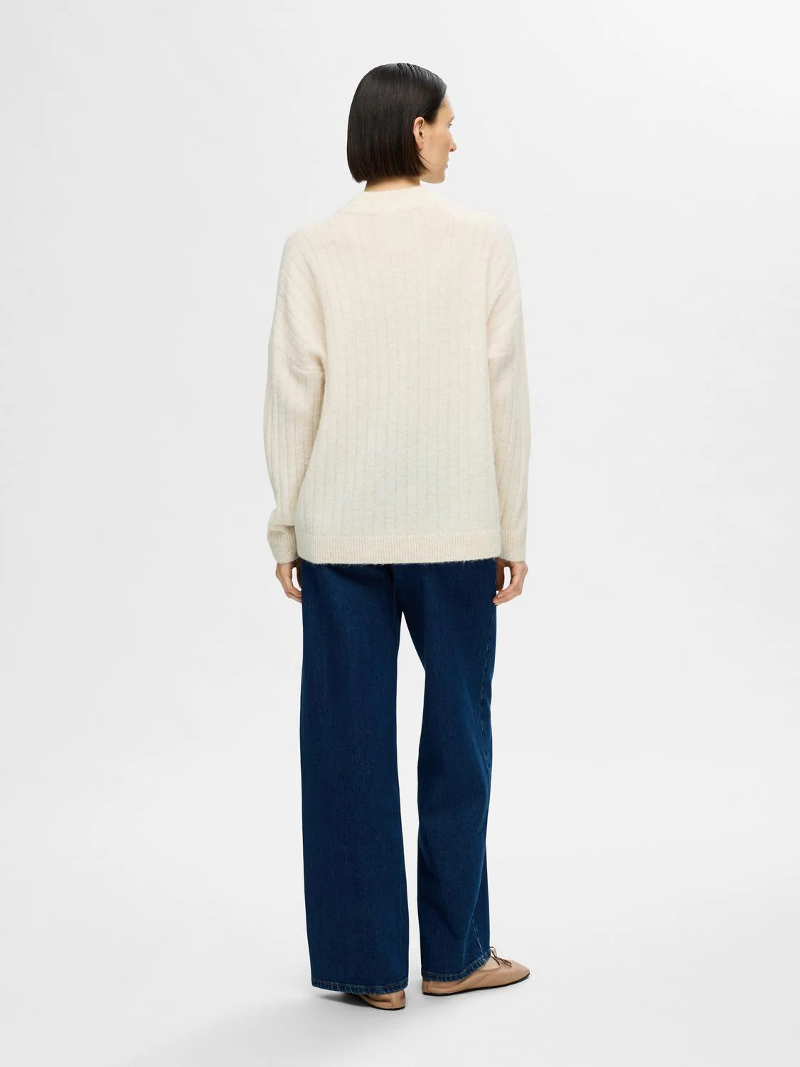 Selected Femme naisten neule, SLFMALINE LS KNIT HIGH NECK Luonnonvalkoinen - Image 4