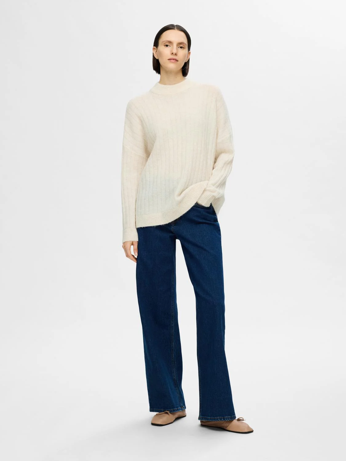 Selected Femme naisten neule, SLFMALINE LS KNIT HIGH NECK Luonnonvalkoinen - Image 5