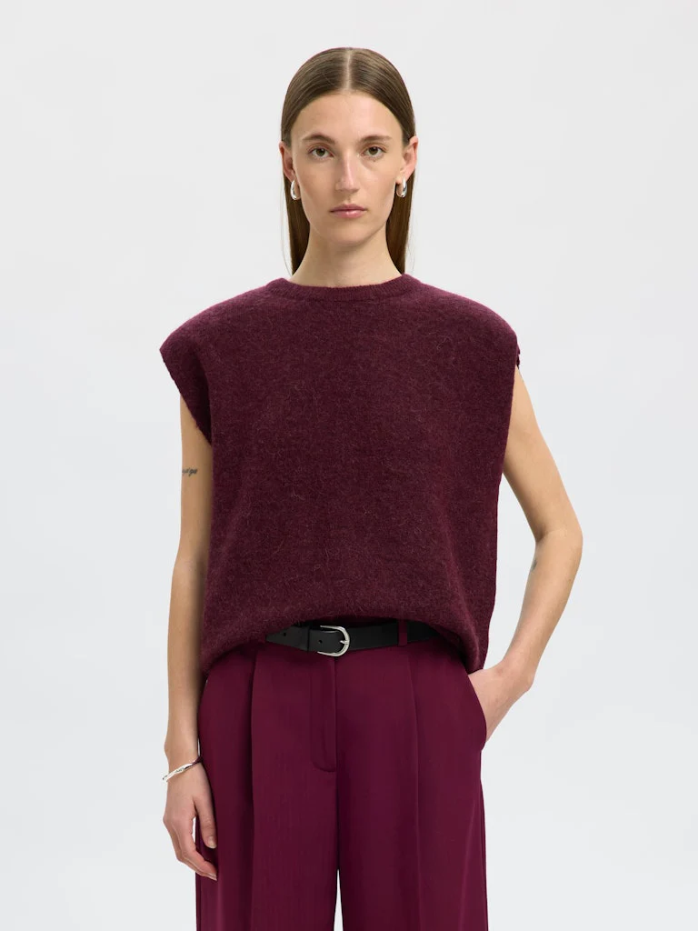 Selected Femme Naisten Neuleliivi, SLFLulu SL Knit Vest Viininpunainen