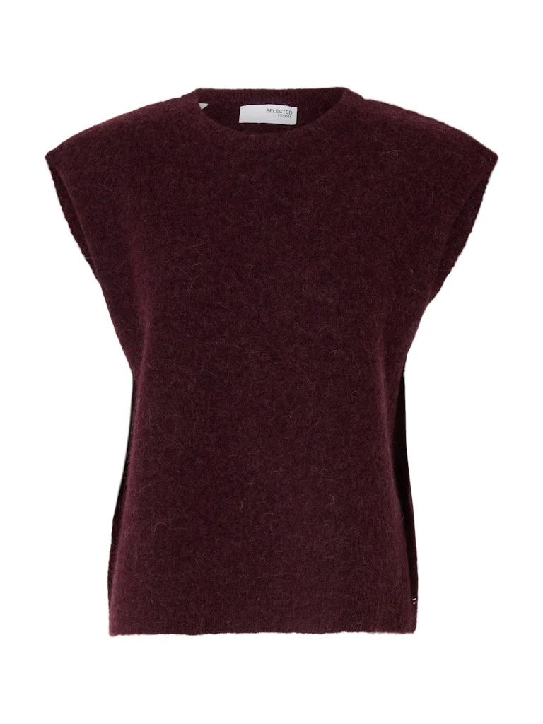 Selected Femme Naisten Neuleliivi, SLFLulu SL Knit Vest Viininpunainen - Image 2