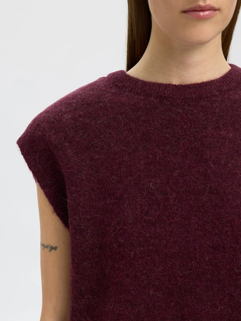 Selected Femme Naisten Neuleliivi, SLFLulu SL Knit Vest Viininpunainen - Image 3