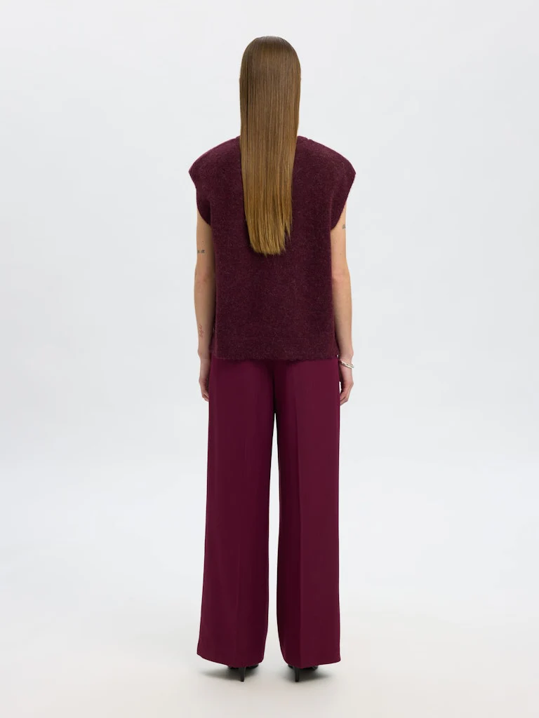 Selected Femme Naisten Neuleliivi, SLFLulu SL Knit Vest Viininpunainen - Image 4