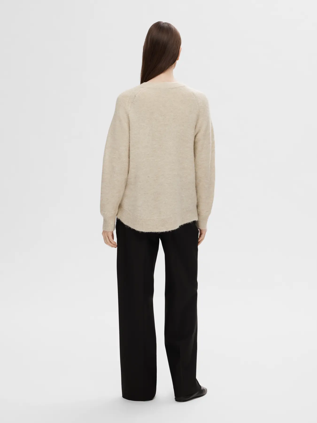 Selected Femme Naisten Neulepaita, Lulu LS Knit O-Neck Birch Melange - Image 2