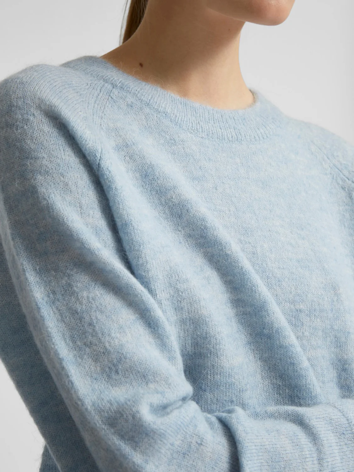 Selected Femme Naisten Neulepaita, Lulu LS Knit O-Neck Vaaleansininen - Image 4