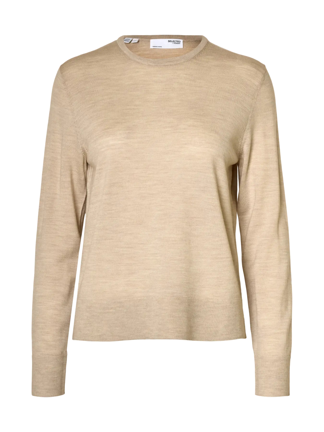 Selected Femme Naisten Neulepaita, Slfthea LS Knit Merino O-Neck Noos Oatmeal - Image 3