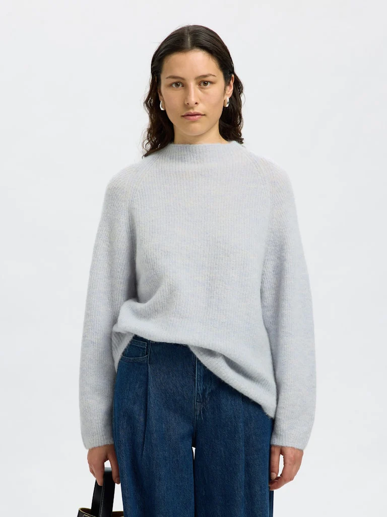 Selected Femme naisten neulepusero, SLFSIA RAS LS KNIT T-NECK Vaaleansininen