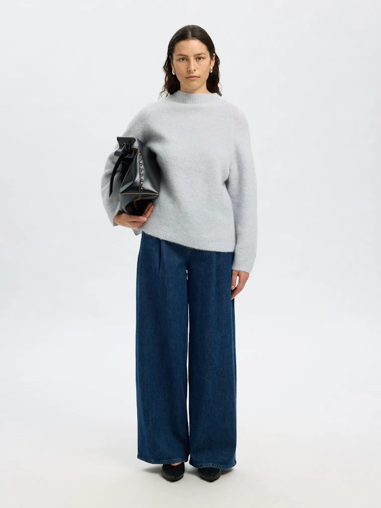 Selected Femme naisten neulepusero, SLFSIA RAS LS KNIT T-NECK Vaaleansininen - Image 5