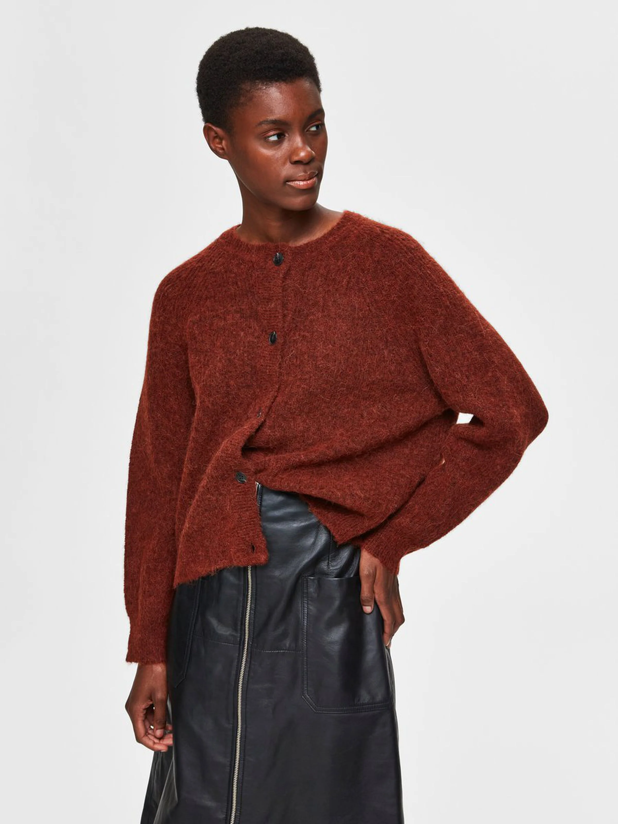 Selected Femme, Naisten Neuletakki, Lulu LS Knit Short Cardigan Poltettu Oranssi
