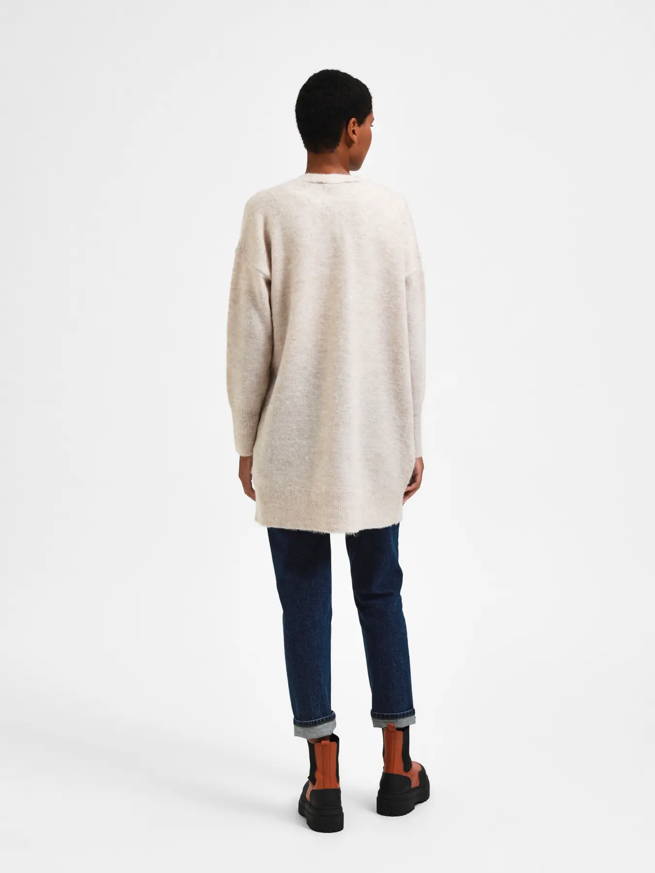 Selected Femme Naisten Neuletakki Lulu New Knit Long Cardigan Birch Melange - Image 2