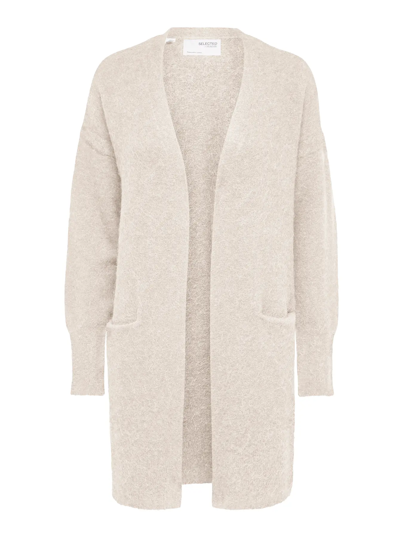 Selected Femme Naisten Neuletakki Lulu New Knit Long Cardigan Birch Melange - Image 3