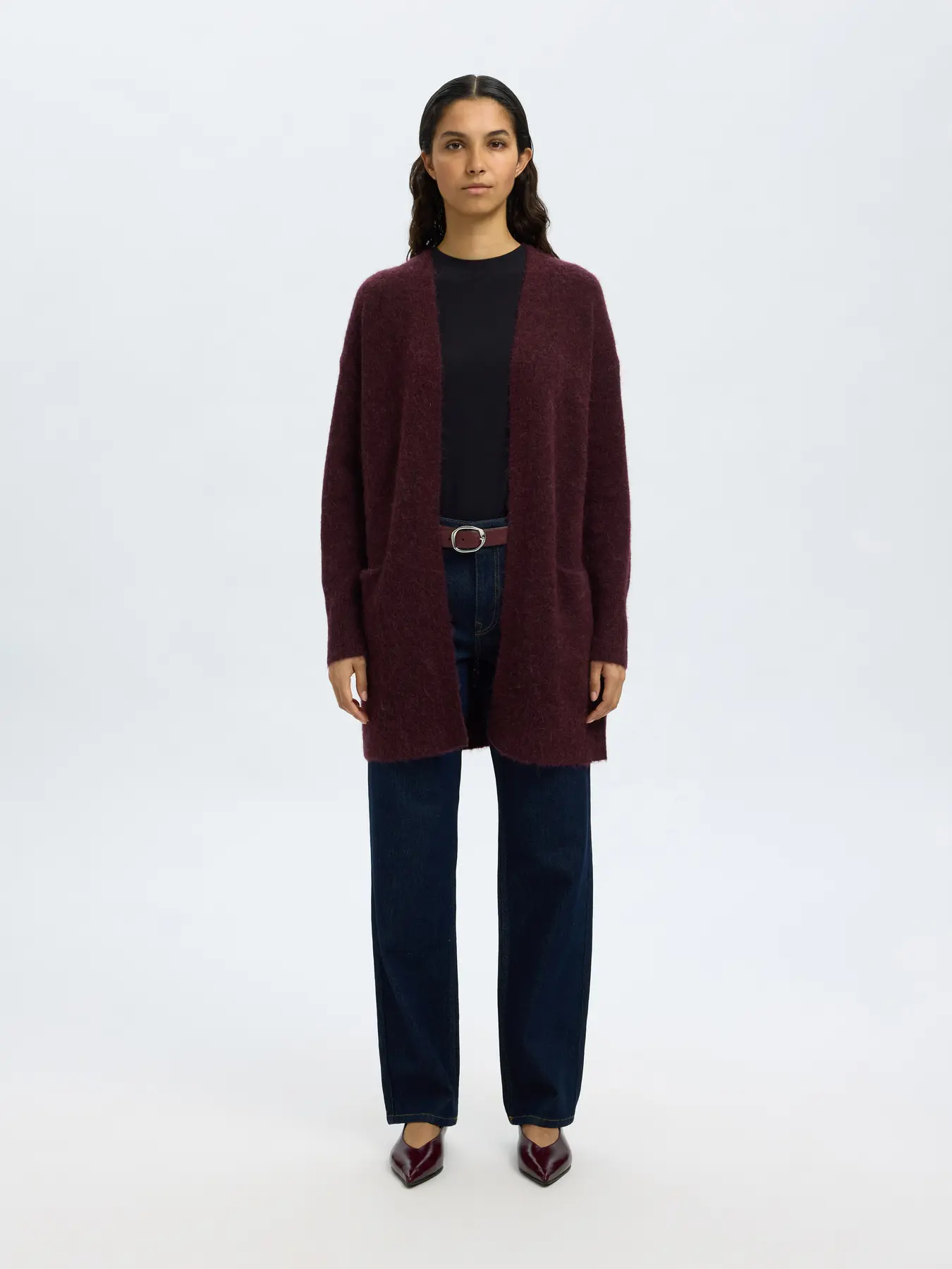 Selected Femme Naisten Neuletakki Lulu New Knit Long Cardigan Fig Melange