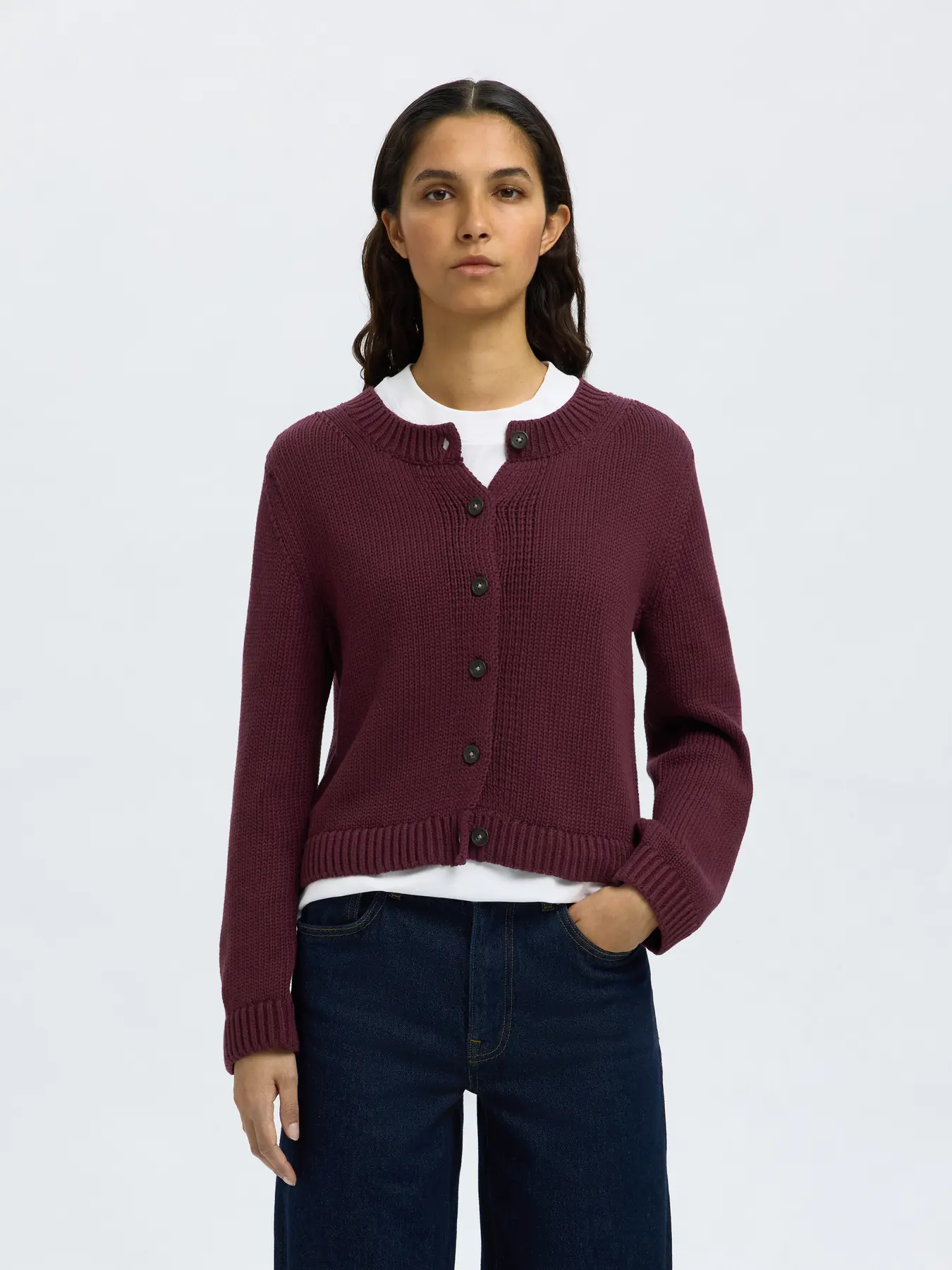 Selected Femme naisten neuletakki, SLFIVY LS KNIT O-NECK CARDIGAN NOOS Viininpunainen