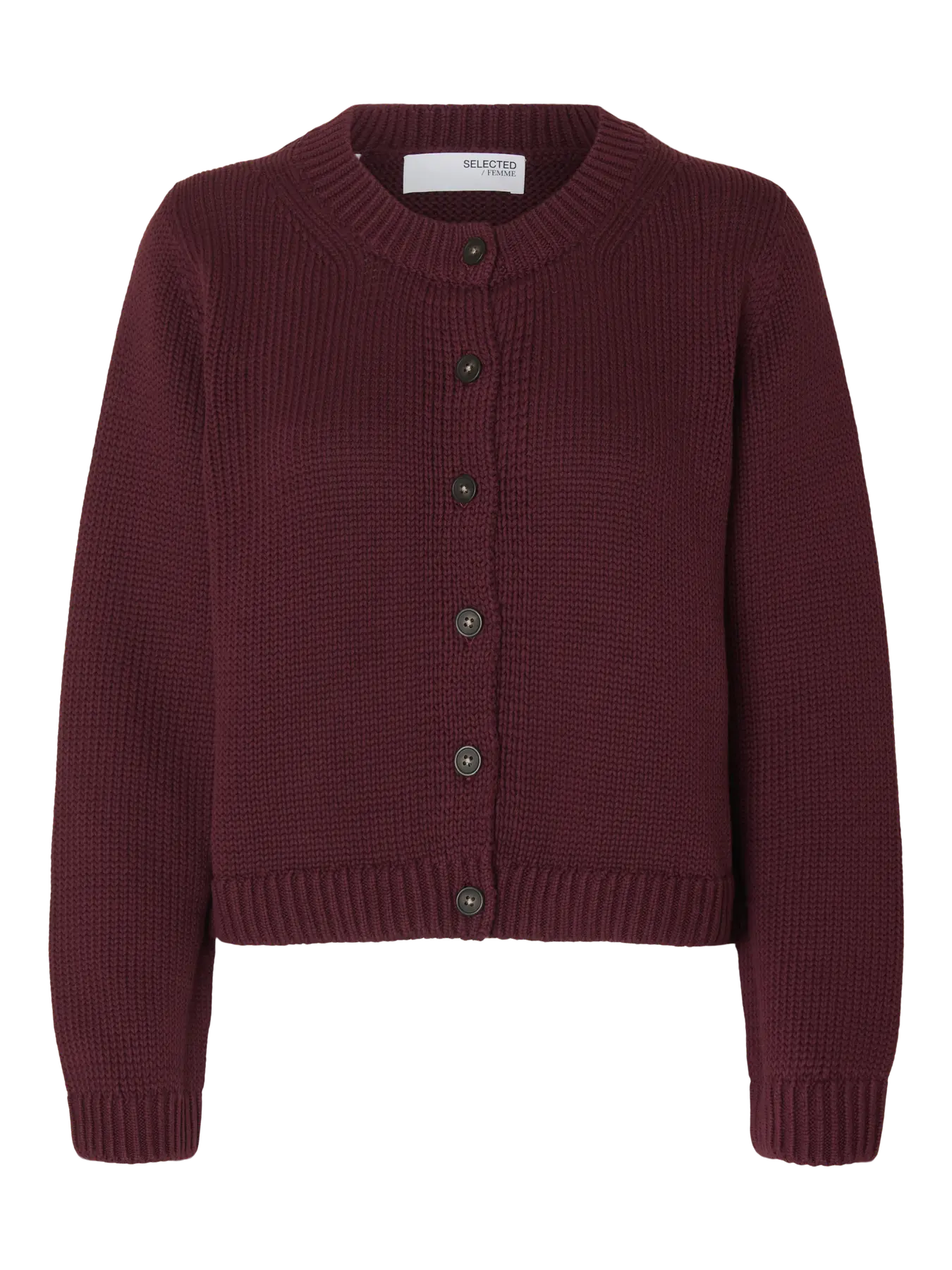 Selected Femme naisten neuletakki, SLFIVY LS KNIT O-NECK CARDIGAN NOOS Viininpunainen - Image 3