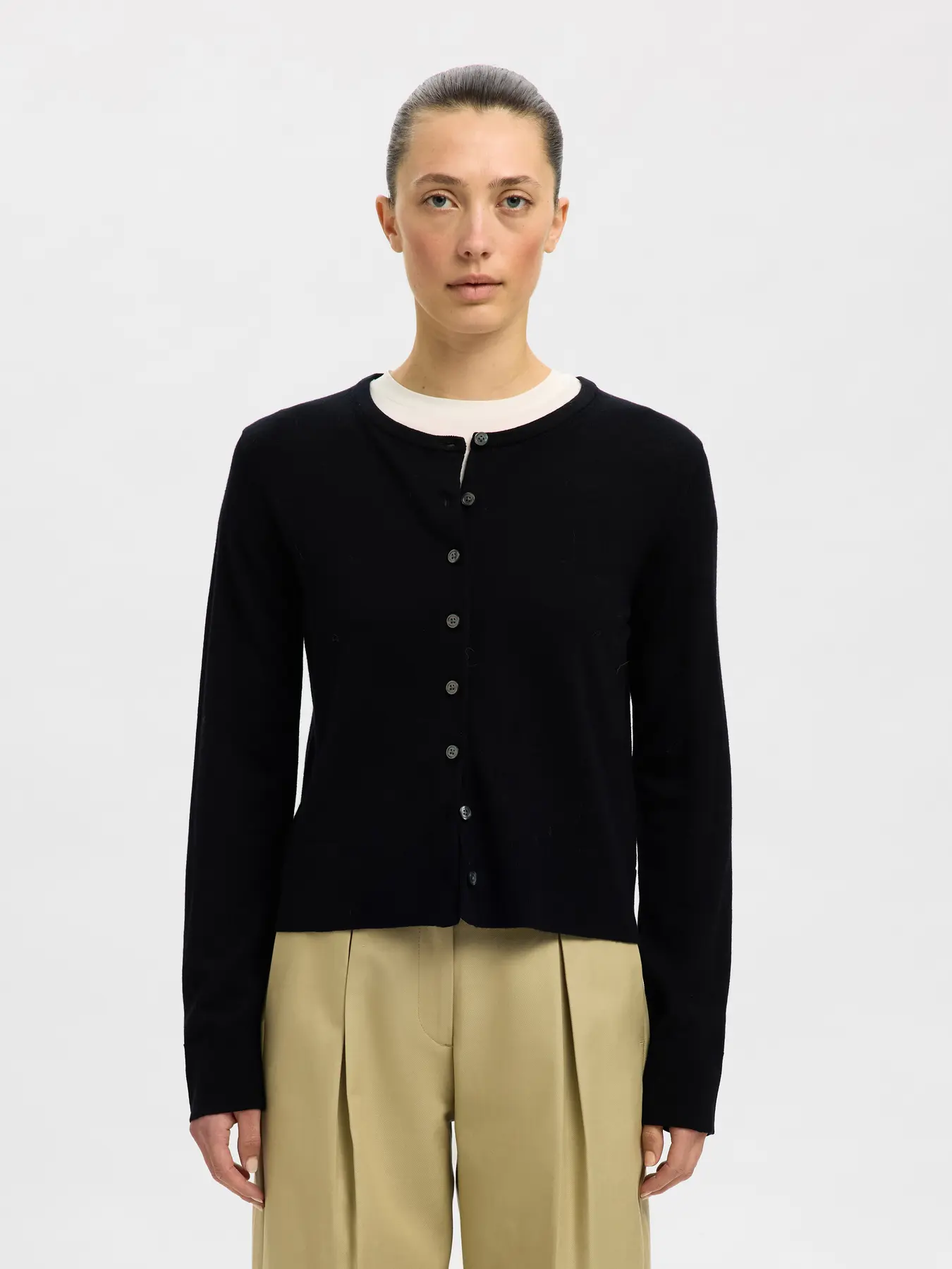 Selected Femme Naisten Neuletakki, SLFThea LS Knit Merino Cardigan Noos Black