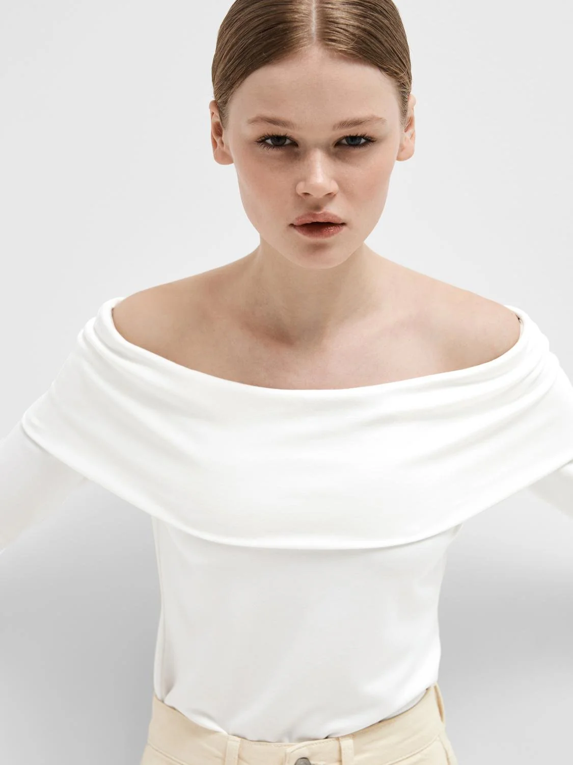 Selected Femme naisten paita,SLFEFFIE LS OFF-SHOULDER TOP Luonnonvalkoinen - Image 4
