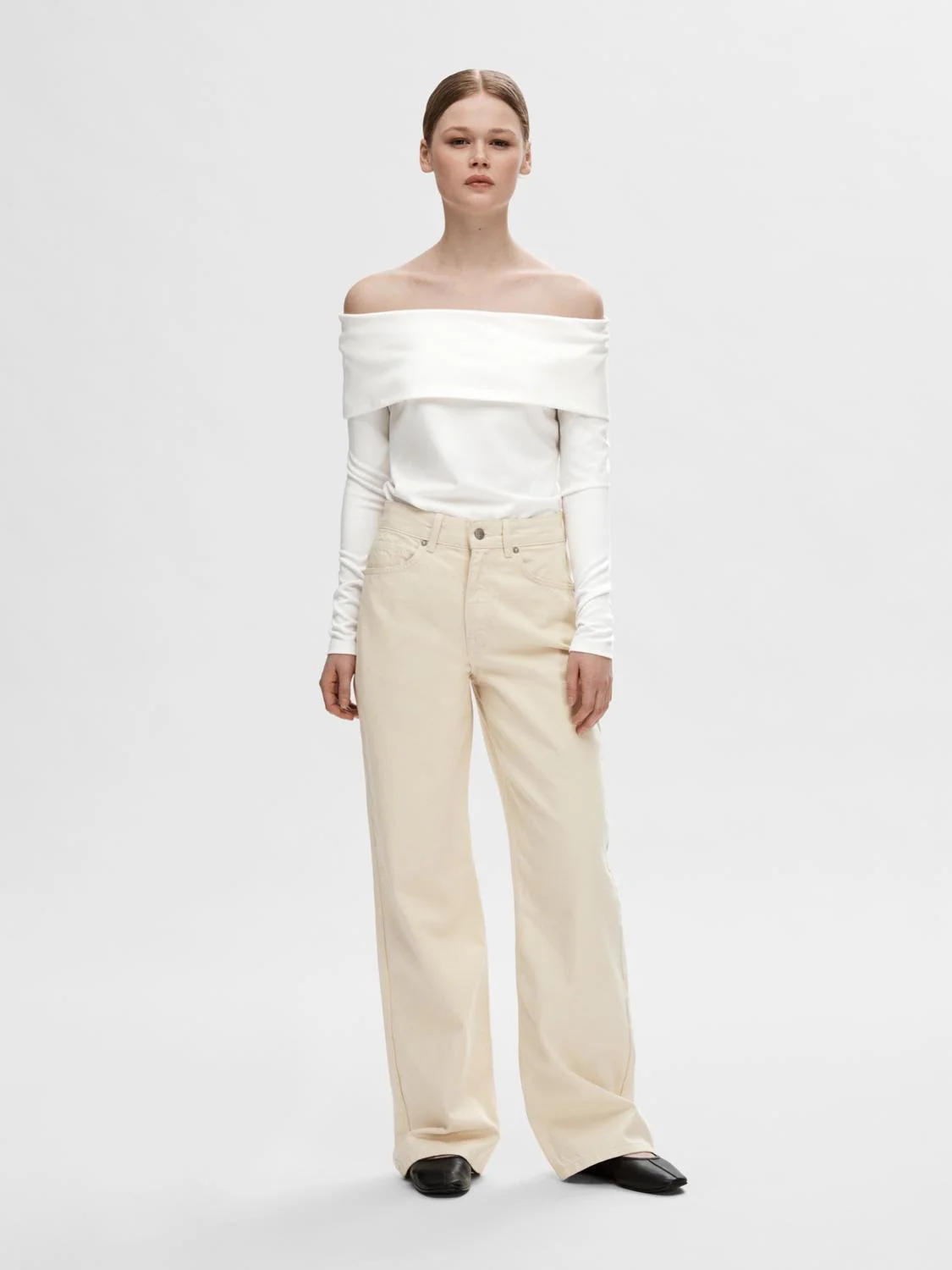 Selected Femme naisten paita,SLFEFFIE LS OFF-SHOULDER TOP Luonnonvalkoinen - Image 5