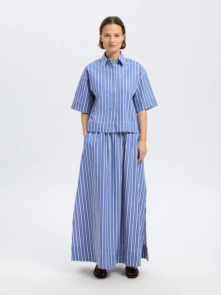 Selected Femme naisten paita, SLFFIA 2/4 CROPPED STRIPED SHIRT Raidallinen Sininen - Image 3
