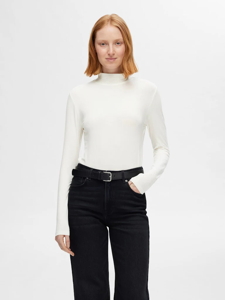 Selected Femme Naisten Paita, SLFMANJA LS HIGH NECK NOOS Snow White - Image 3