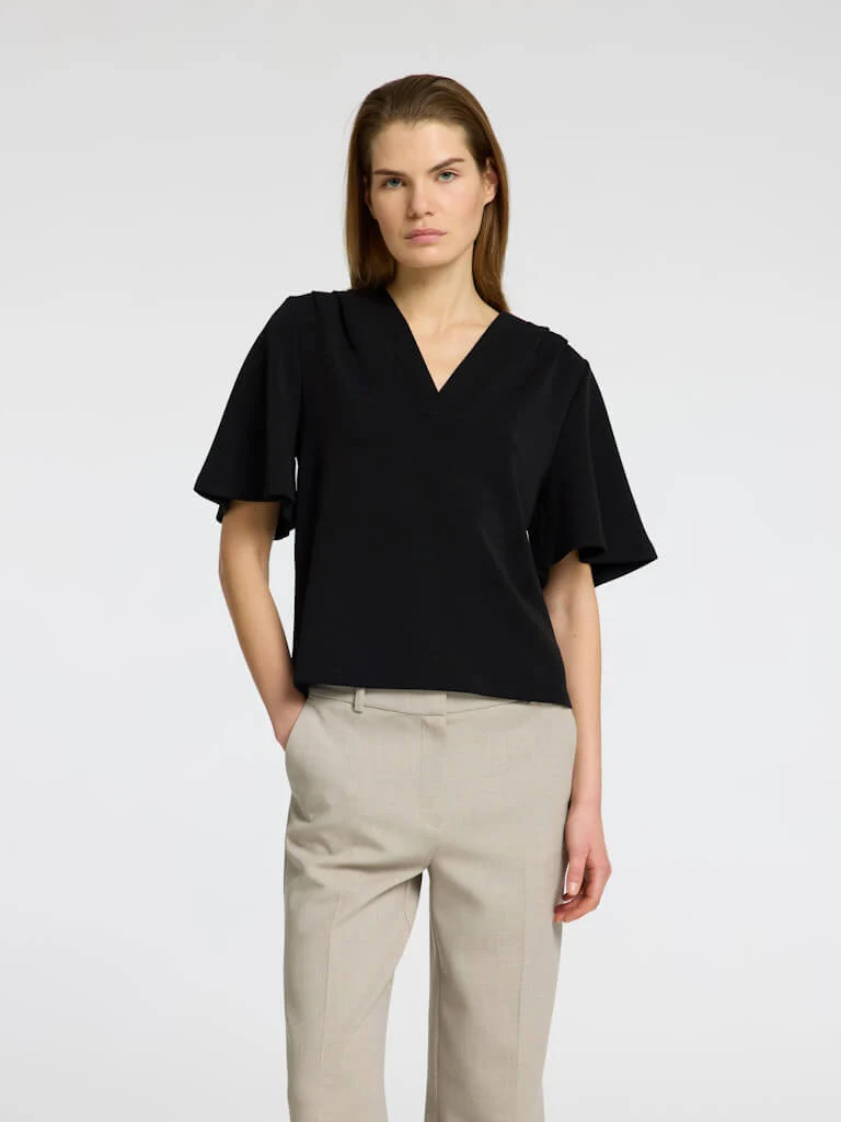 Selected Femme naisten paita, SLFTENNY SS V-NECK TOP Musta