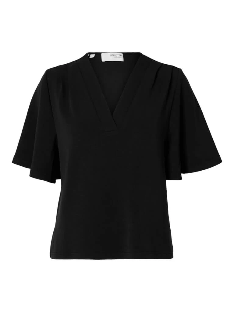 Selected Femme naisten paita, SLFTENNY SS V-NECK TOP Musta - Image 3