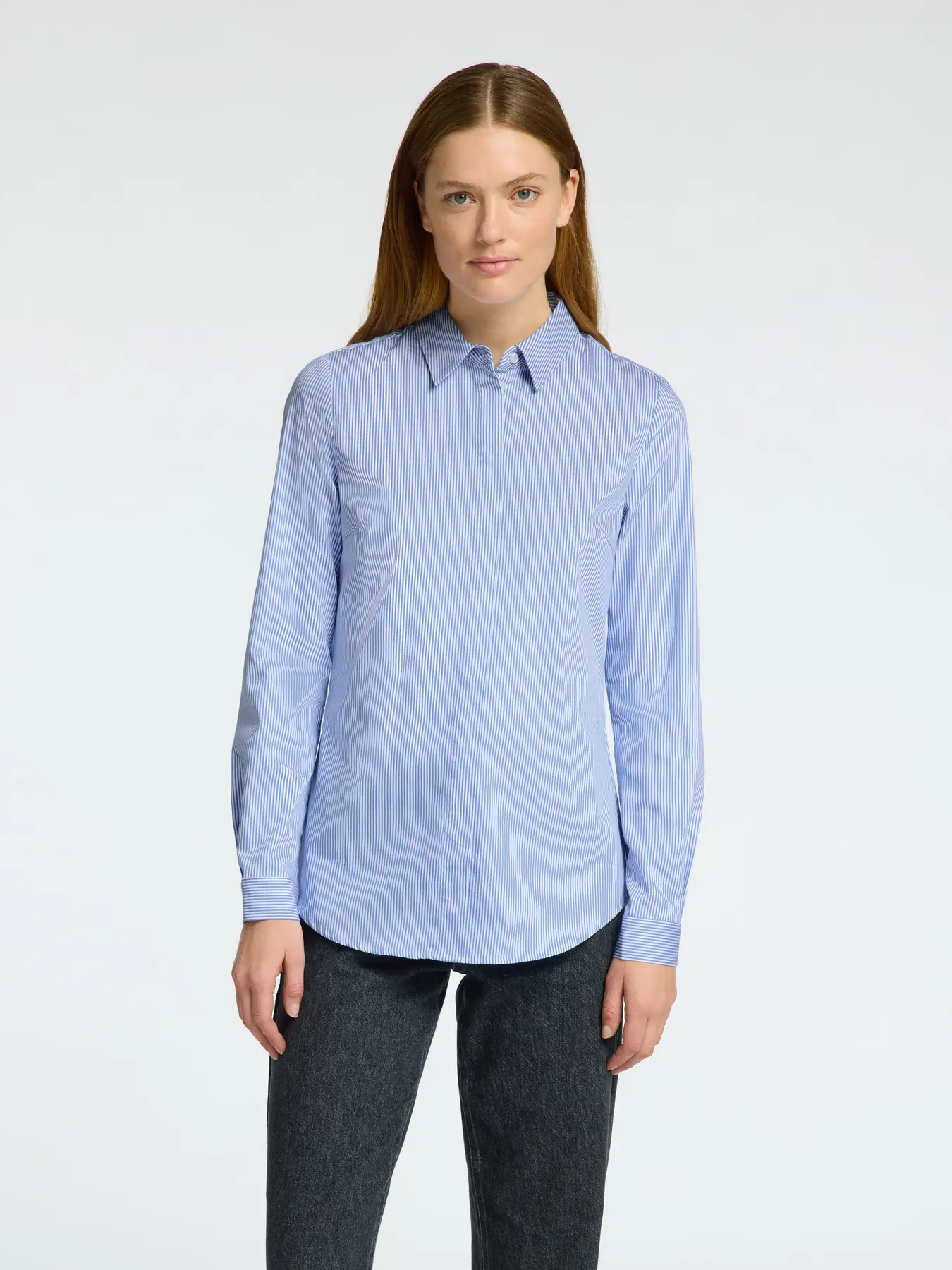 Selected Femme naisten paitapusero SLFROMIE LS STRIPED FITTED SHIRT, Bright White