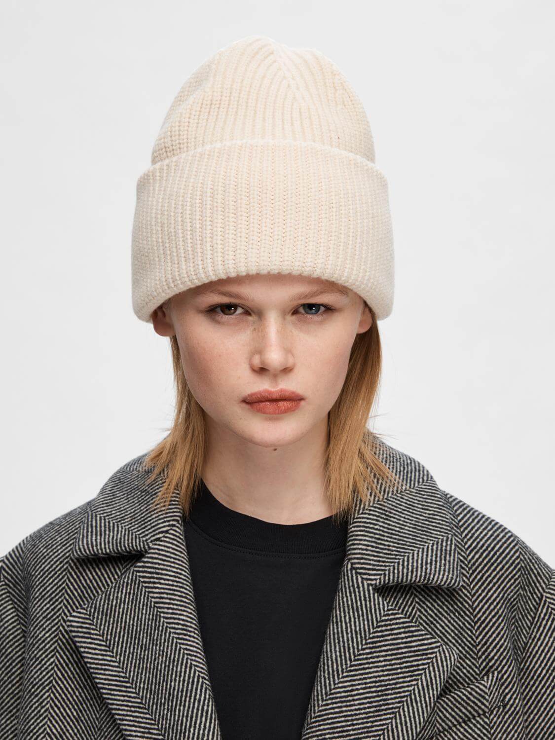 Selected Femme Naisten Pipo, SLFMARY KNIT BEANIE NOOS Luonnonvalkoinen