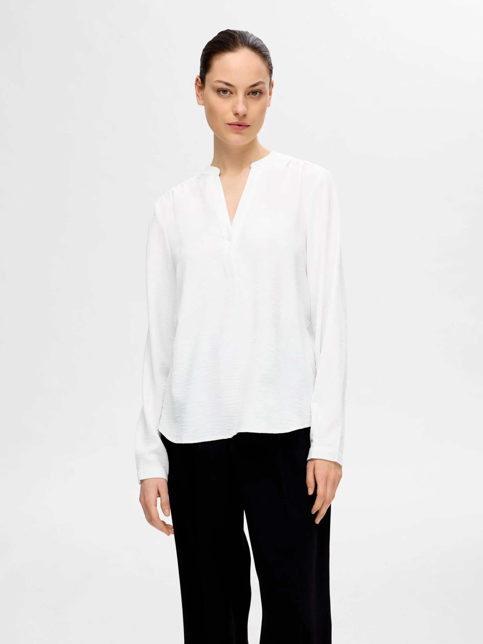 Selected Femme Naisten Pusero, SLFMIVIA LS TOP B Valkoinen