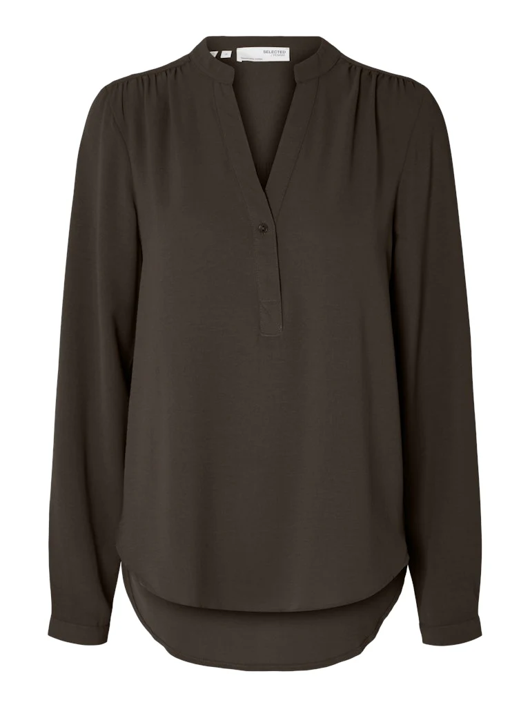 Selected Femme Naisten Pusero, SLFMIVIA LS TOP B Tummanruskea