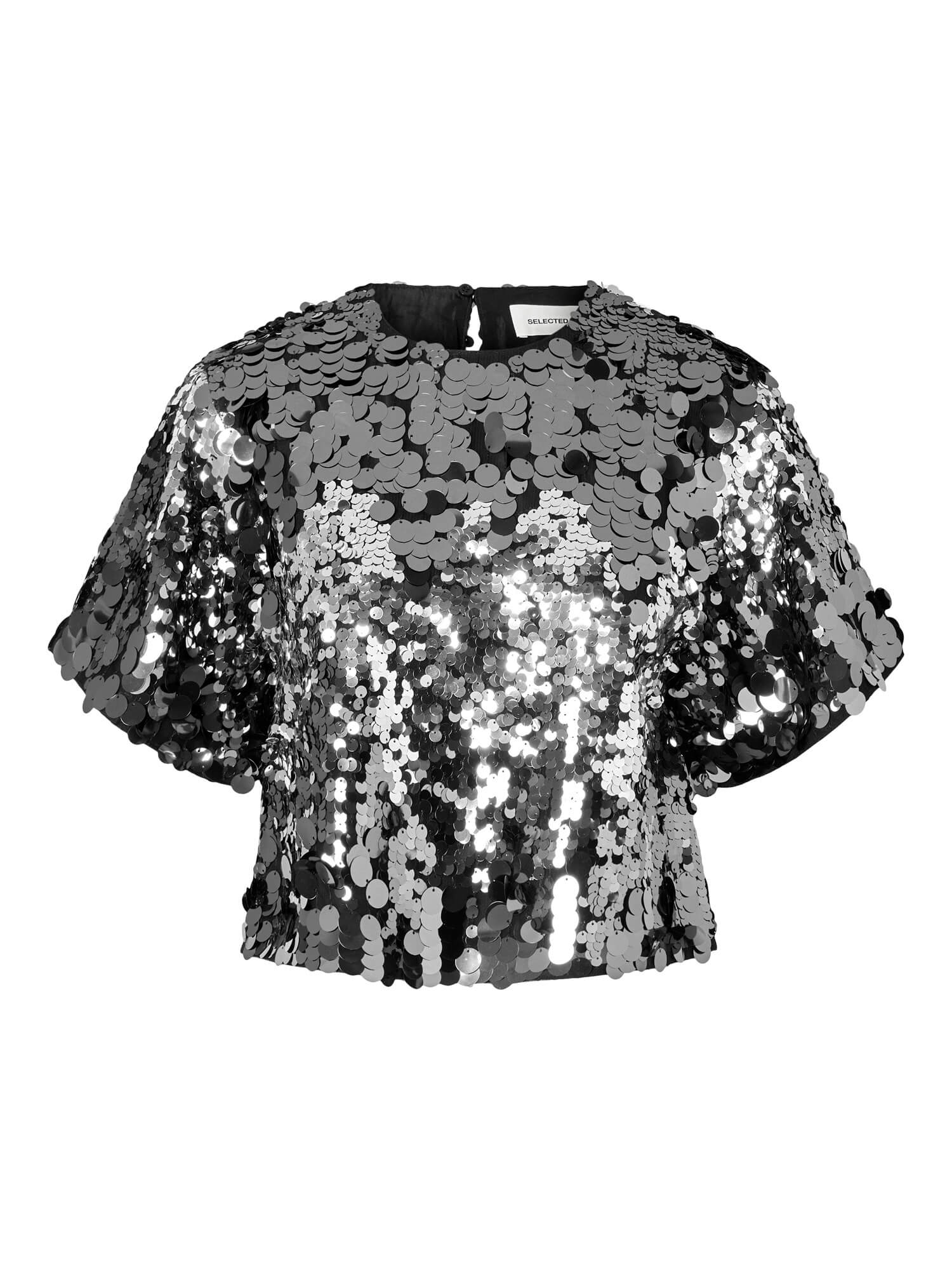 Selected Femme Naisten Pusero, SLFTANA 3/4 SEQUINS TOP Hopeanharmaa - Image 4