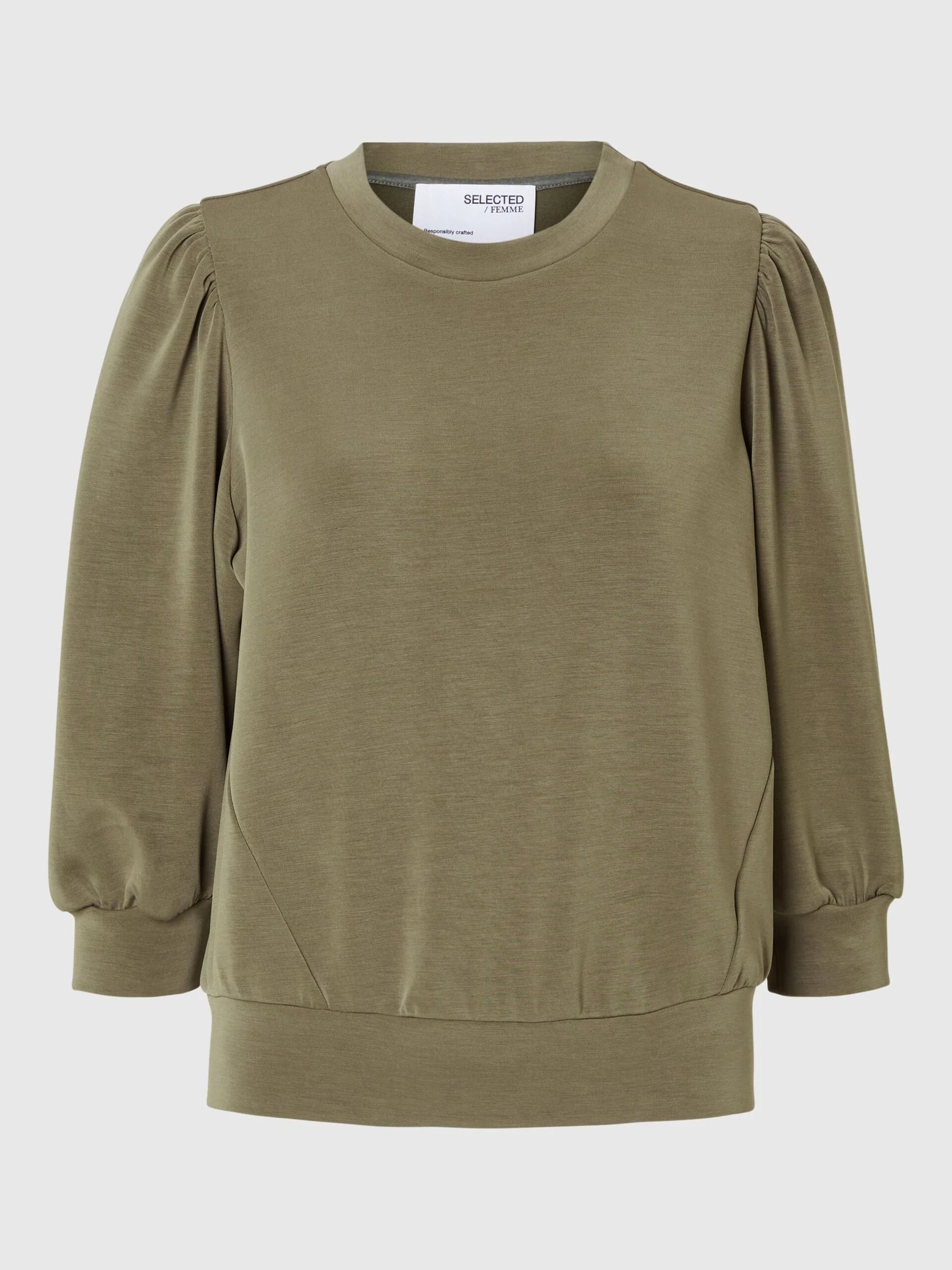 Selected Femme Naisten Pusero, SLFTENNY 3/4 SWEAT TOP NOOS Armeijanvihreä - Image 3