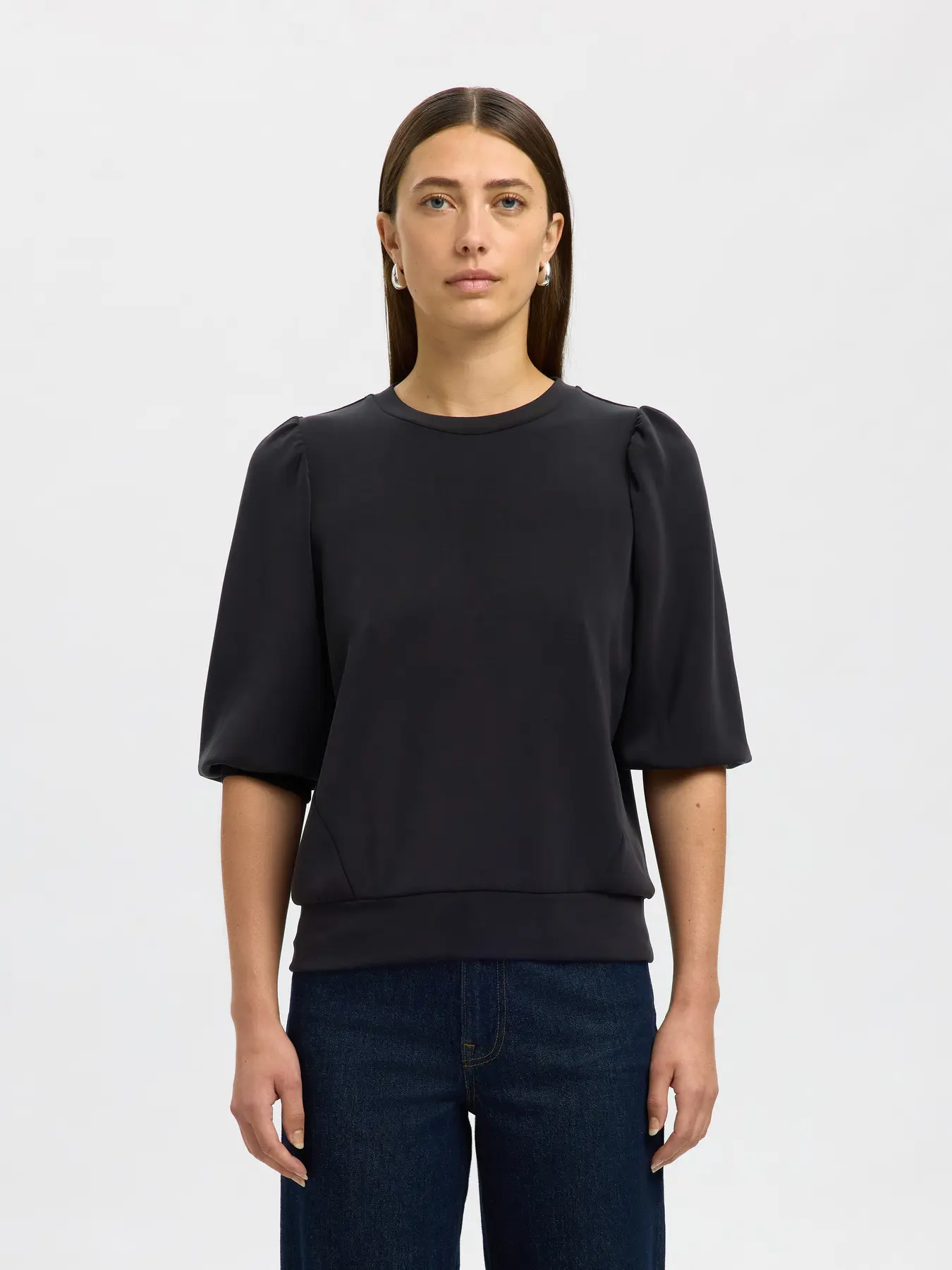 Selected Femme Naisten Pusero, SLFTENNY 3/4 SWEAT TOP NOOS Black
