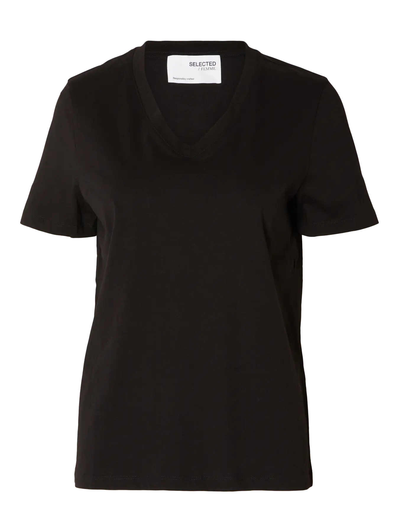 Selected Femme Naisten T-paita SLFESSENTIAL SS V-NECK TEE NOOS Black - Image 3