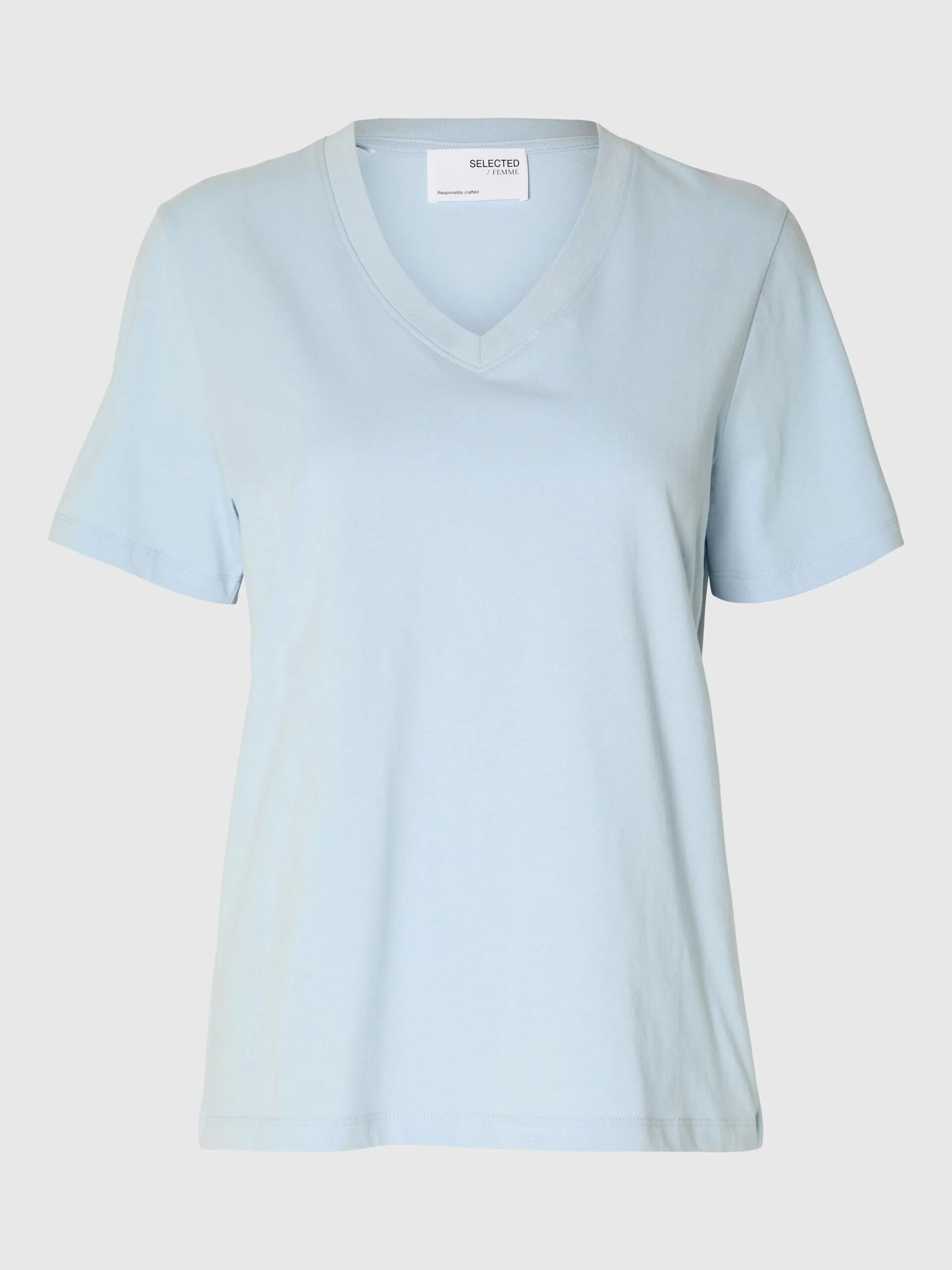 Selected Femme Naisten T-paita SLFESSENTIAL SS V-NECK TEE NOOS Vaaleansininen - Image 2