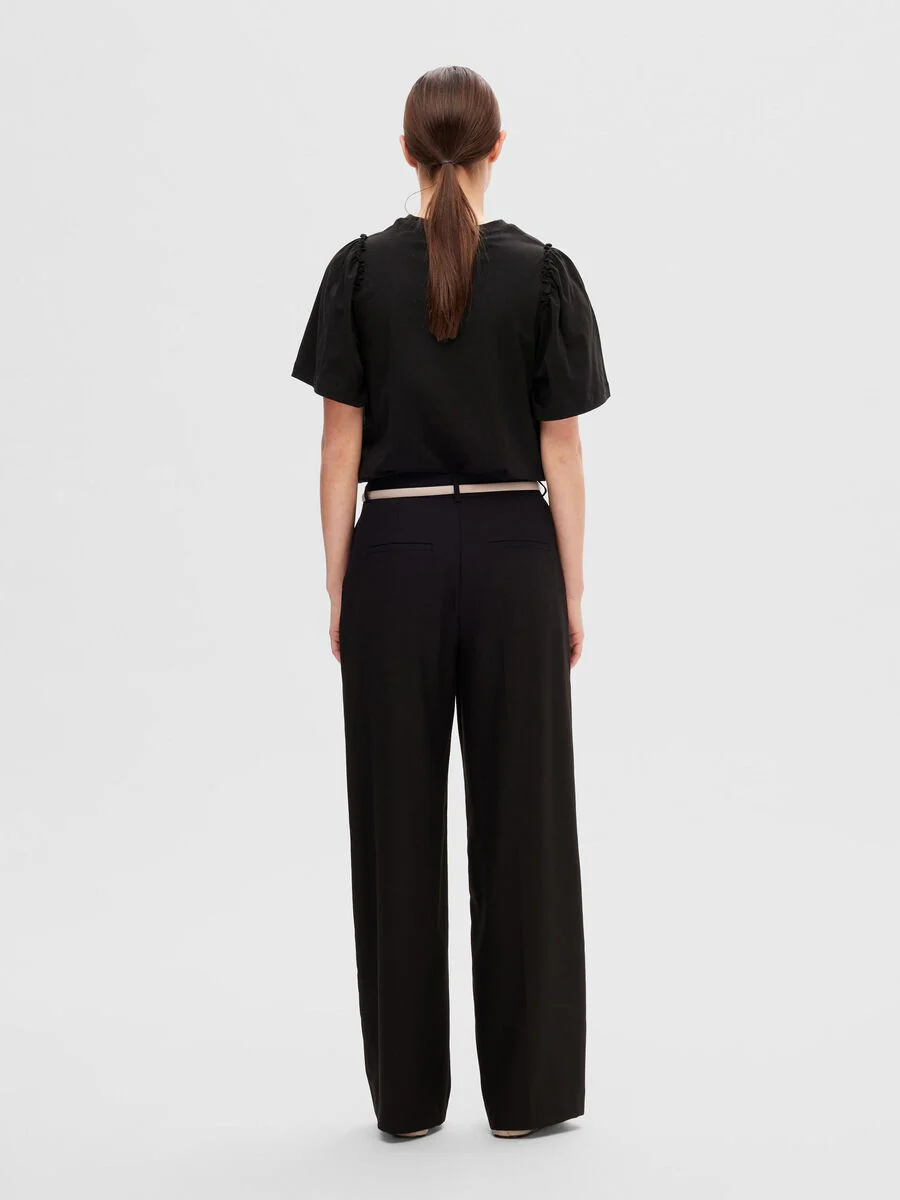 Selected Femme Naisten T-Paita, SLFPENELOPE 2/4 RUFFLE TEE Musta - Image 3