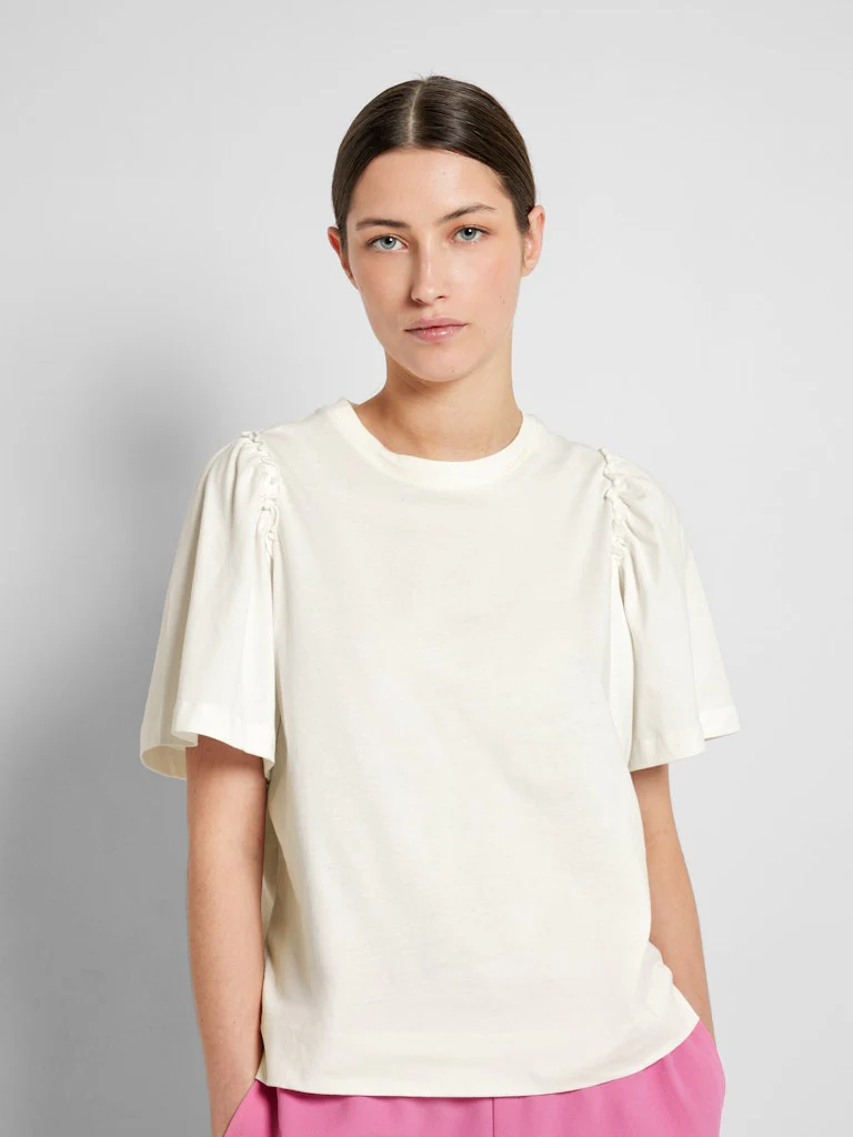 Selected Femme Naisten T-Paita, SLFPENELOPE 2/4 RUFFLE TEE Snow White - Image 3