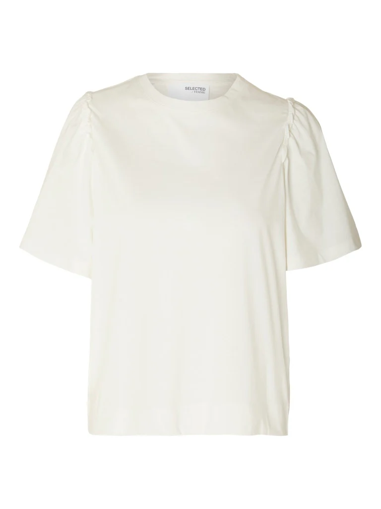 Selected Femme Naisten T-Paita, SLFPENELOPE 2/4 RUFFLE TEE Snow White - Image 4