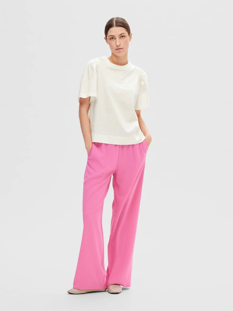 Selected Femme Naisten T-Paita, SLFPENELOPE 2/4 RUFFLE TEE Snow White - Image 5