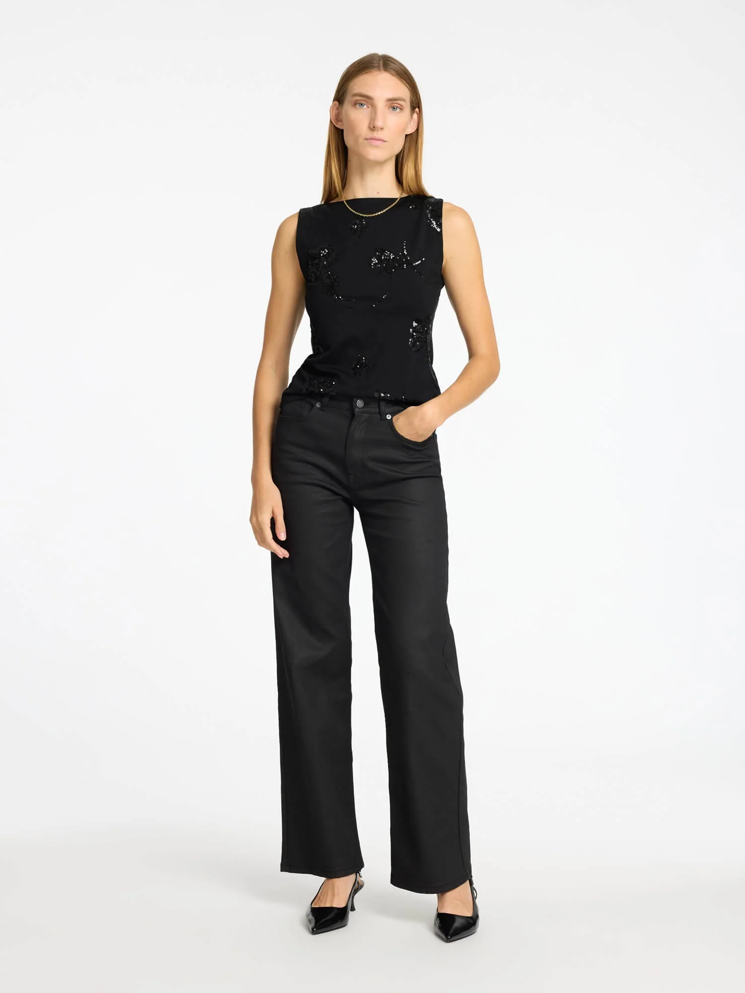 Selected Femme naisten toppi, SLFMALLI SL APPLIQUE TOP Musta - Image 3