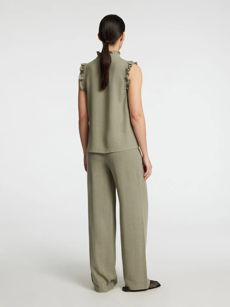 Selected Femme naisten toppi, SLFVIVA SL RUFFLE TOP Khaki - Image 3