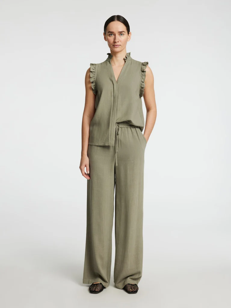 Selected Femme naisten toppi, SLFVIVA SL RUFFLE TOP Khaki - Image 4