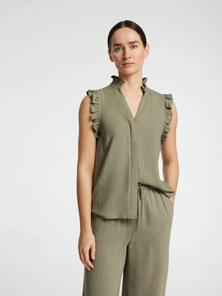 Selected Femme naisten toppi, SLFVIVA SL RUFFLE TOP Khaki - Image 5