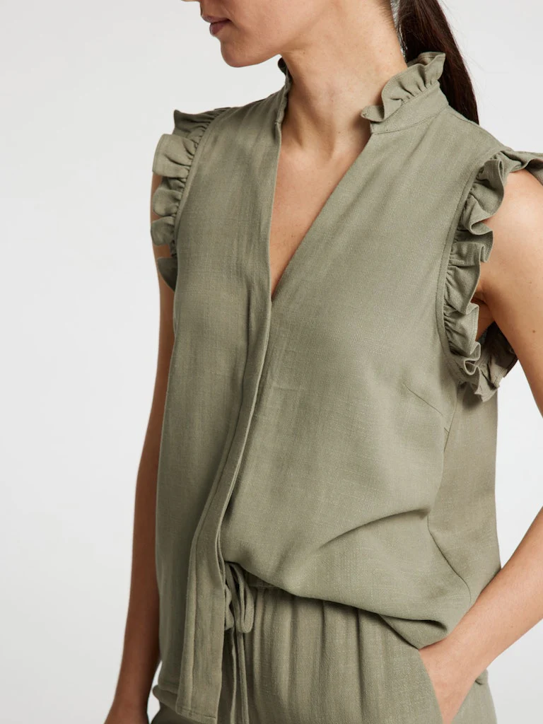 Selected Femme naisten toppi, SLFVIVA SL RUFFLE TOP Khaki - Image 6