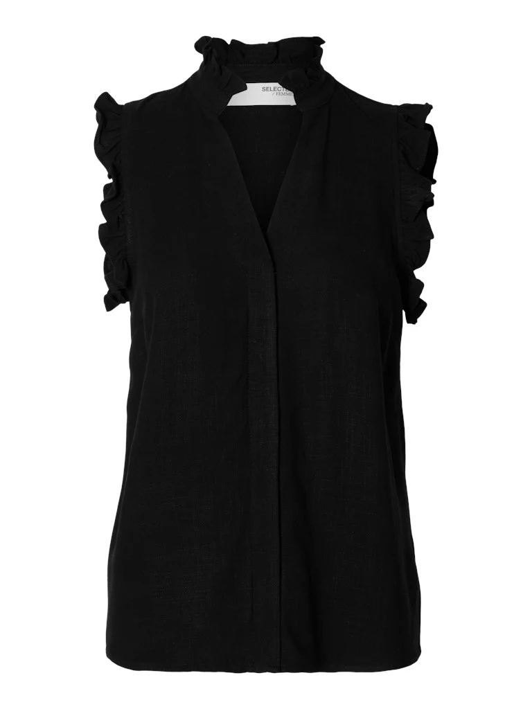 Selected Femme naisten toppi, SLFVIVA SL RUFFLE TOP Musta - Image 4