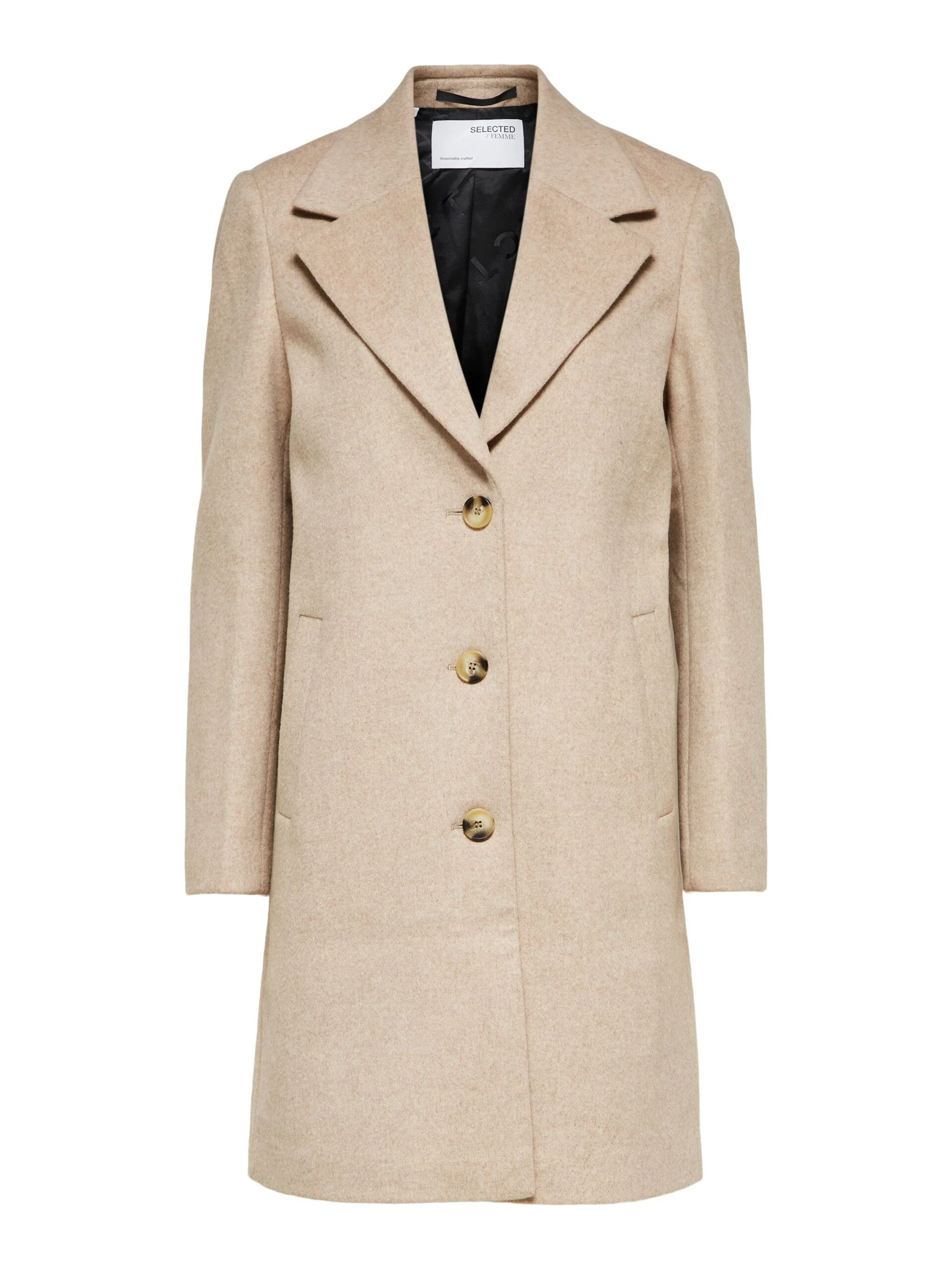 Selected Femme Naisten Villakangastakki, New Sasja Wool Coat Vaalea Beige - Image 3