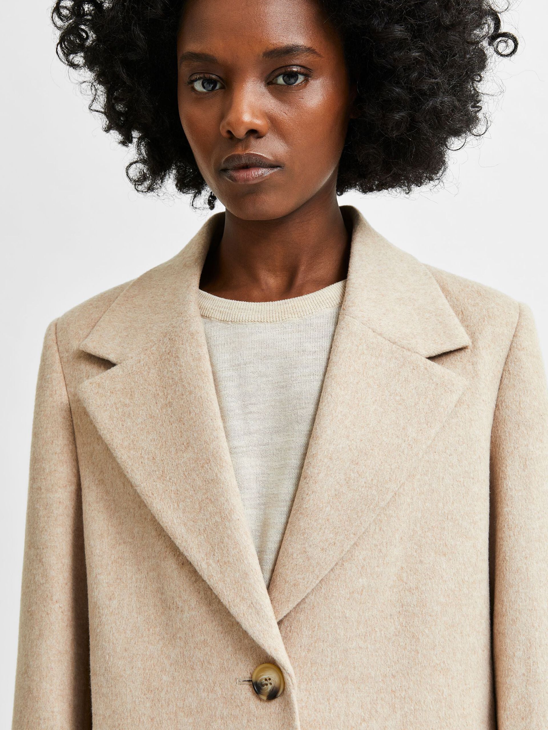Selected Femme Naisten Villakangastakki, New Sasja Wool Coat Vaalea Beige - Image 4