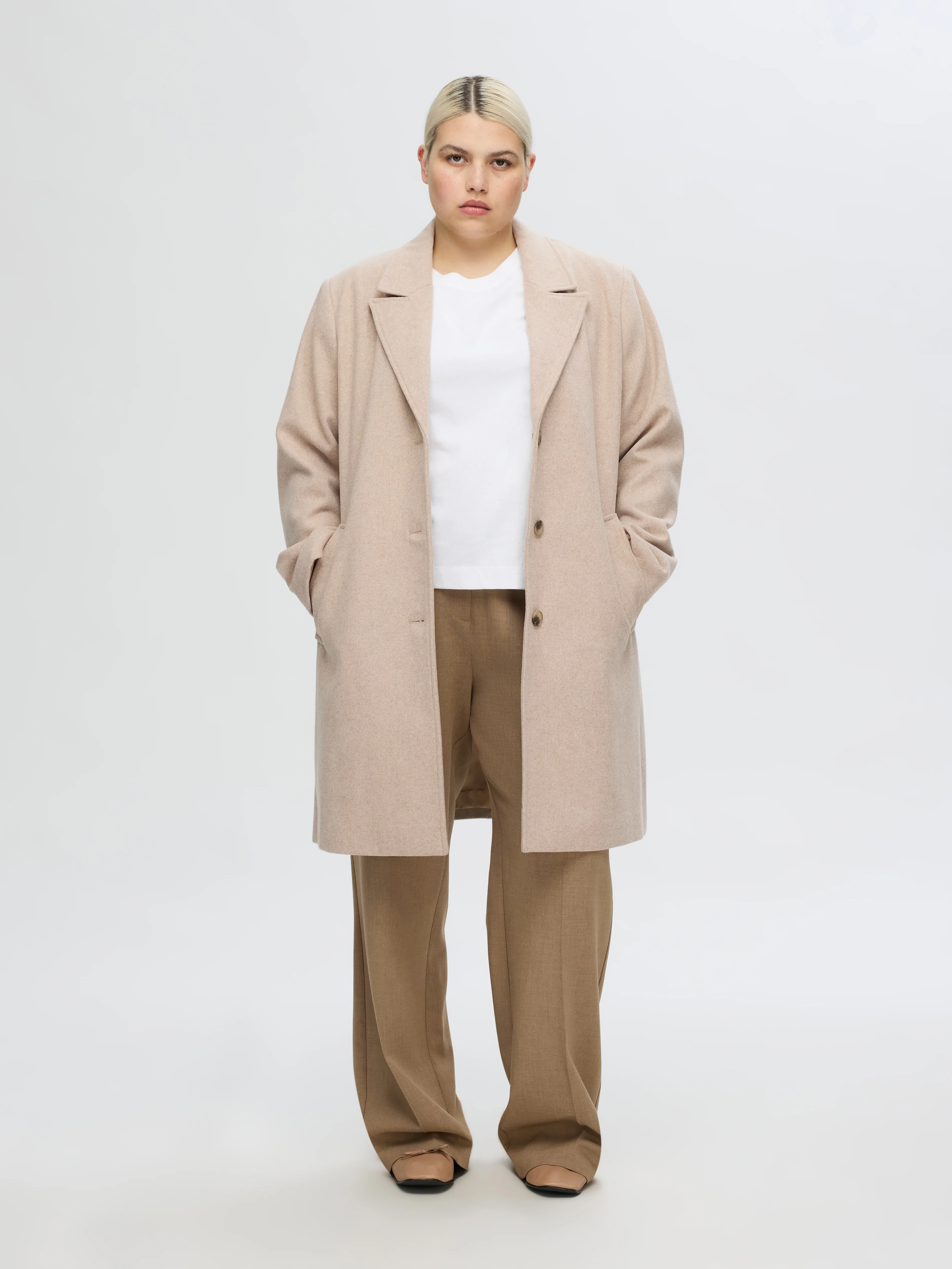 Selected Femme naisten villakangastakki,  SLFNEW ALMA WOOL COAT Vaalea Beige - Image 2