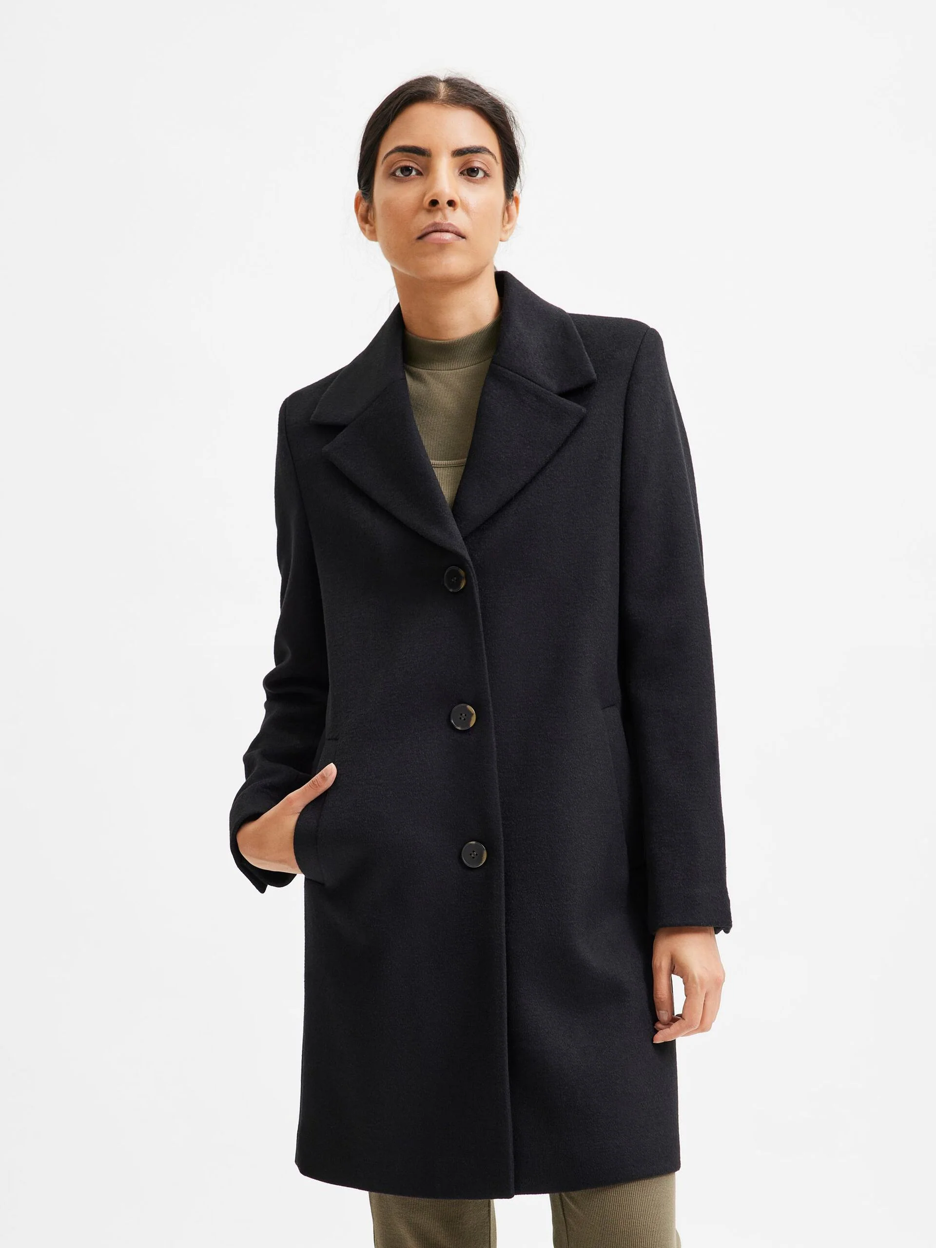 Selected Femme Naisten Villakangastakki, SLFNEW SASJA WOOL COAT NOOS Musta