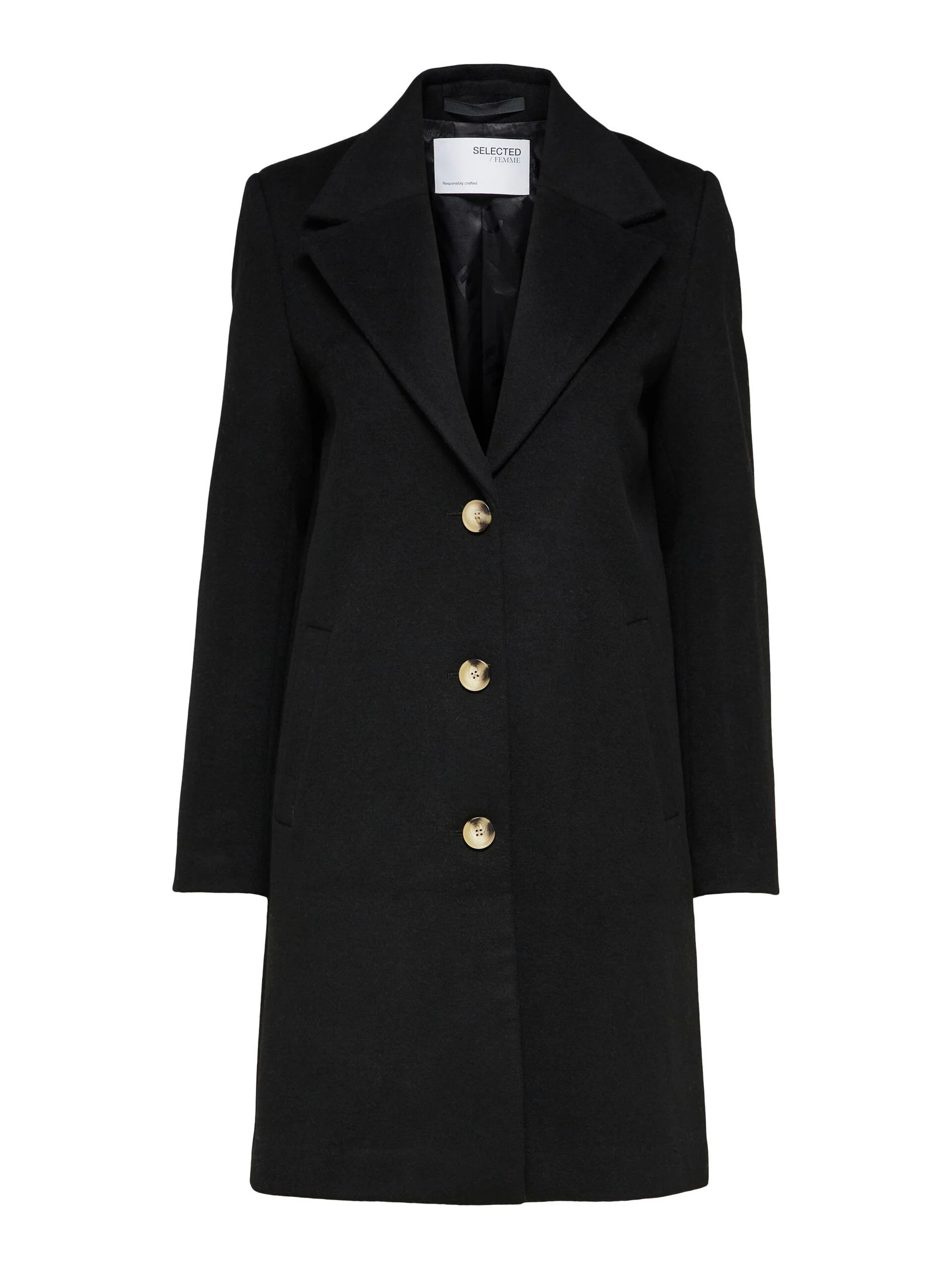 Selected Femme Naisten Villakangastakki, SLFNEW SASJA WOOL COAT NOOS Musta - Image 4