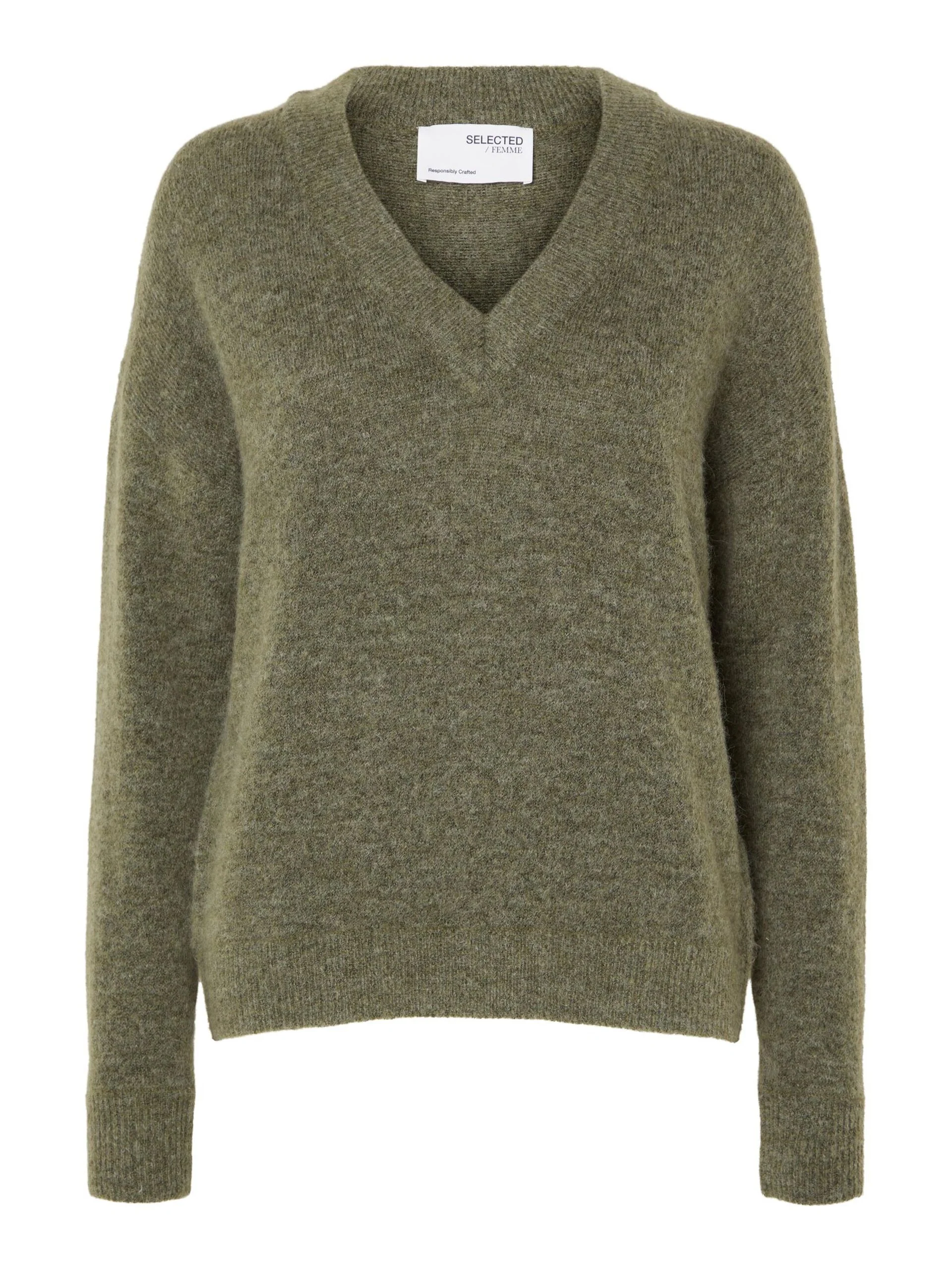 Selected Femme neule, SLFMALINE LS KNIT V-NECK  Armeijanvihreä - Image 2